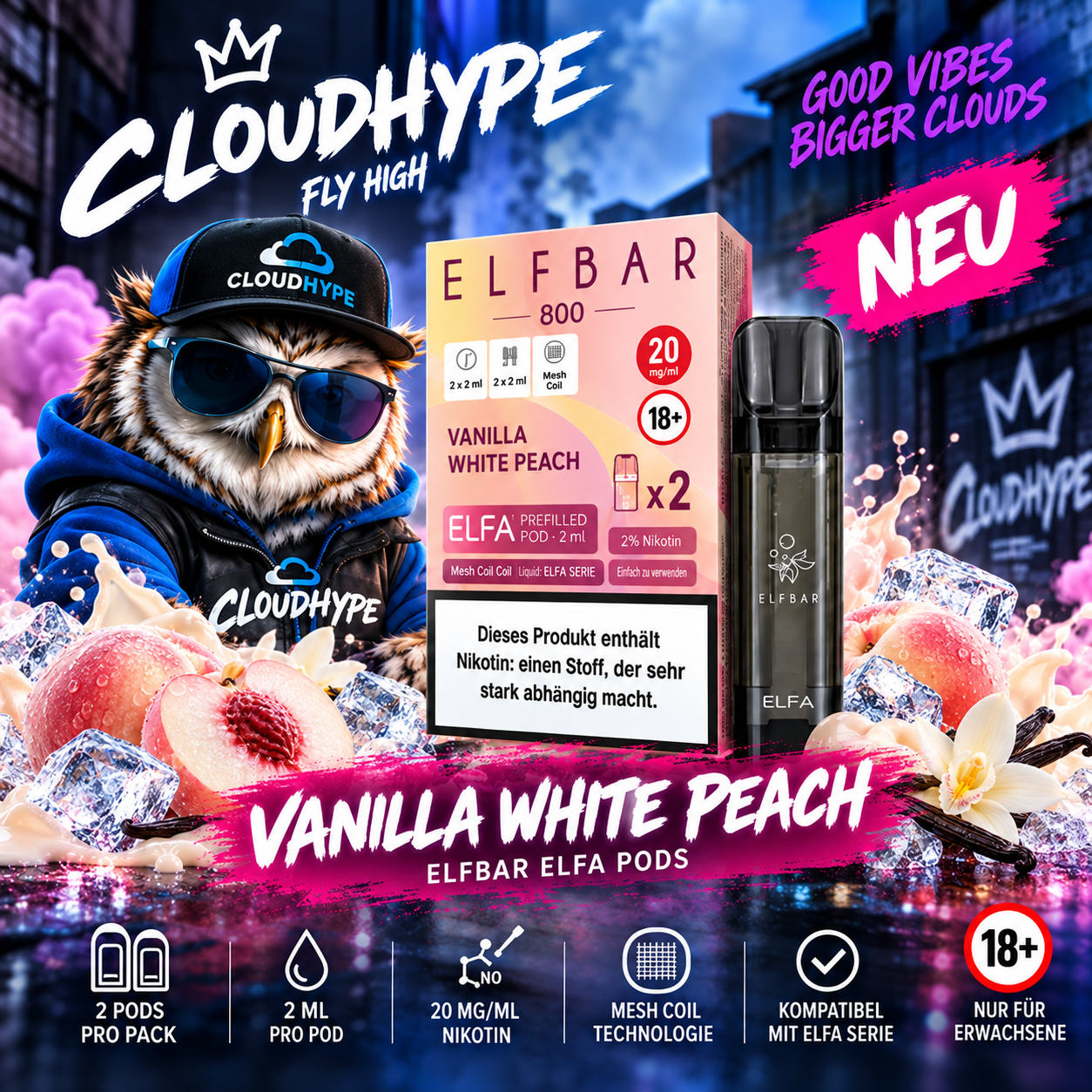 ELFBAR ELFA Pods – Vanilla White Peach – 20mg – 2er Pack