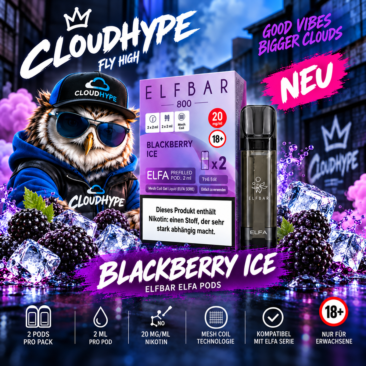 ELFBAR ELFA Pods – Blackberry Ice – 20mg – 2er Pack