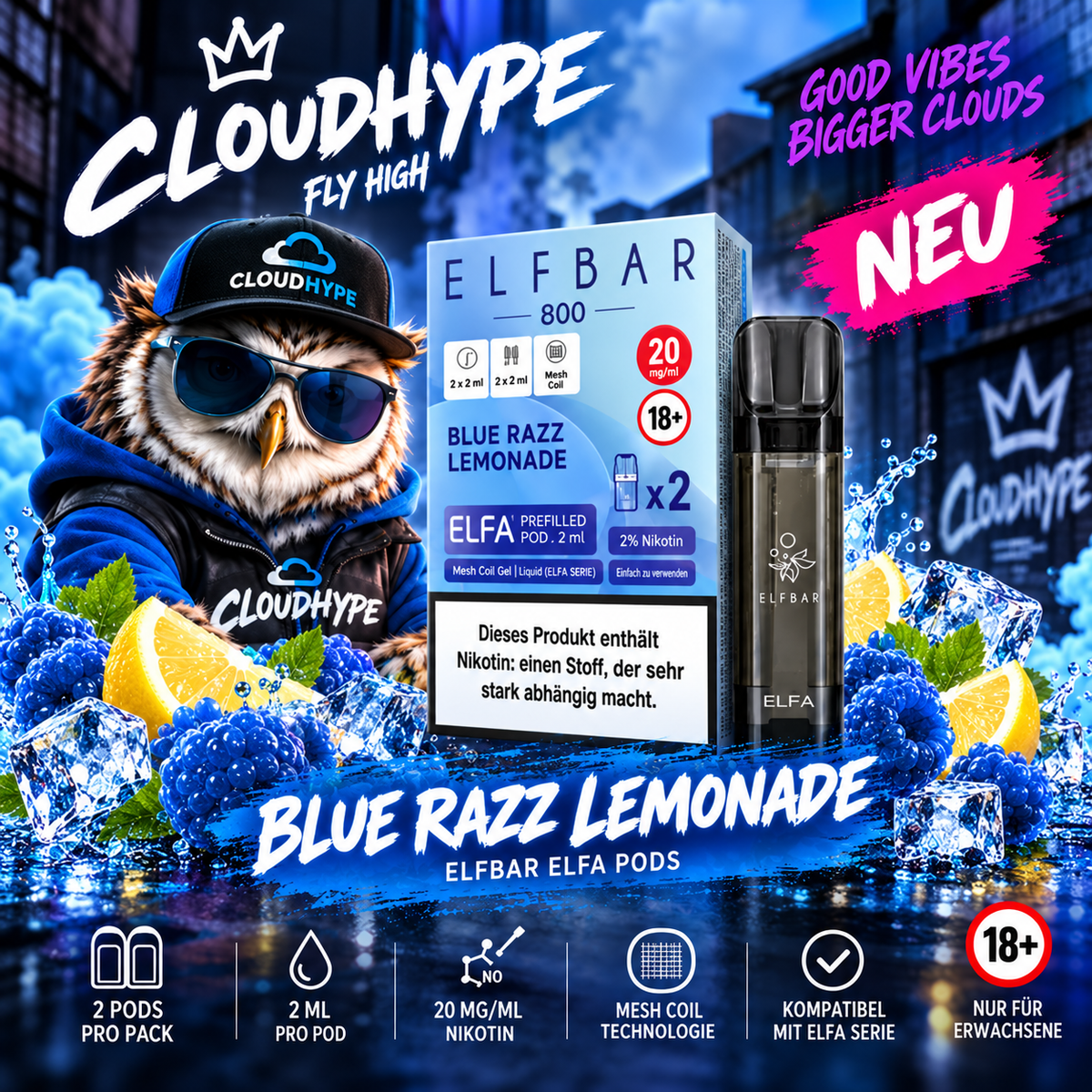 ELFBAR ELFA Pods – Blue Razz Lemonade – 20mg – 2er Pack