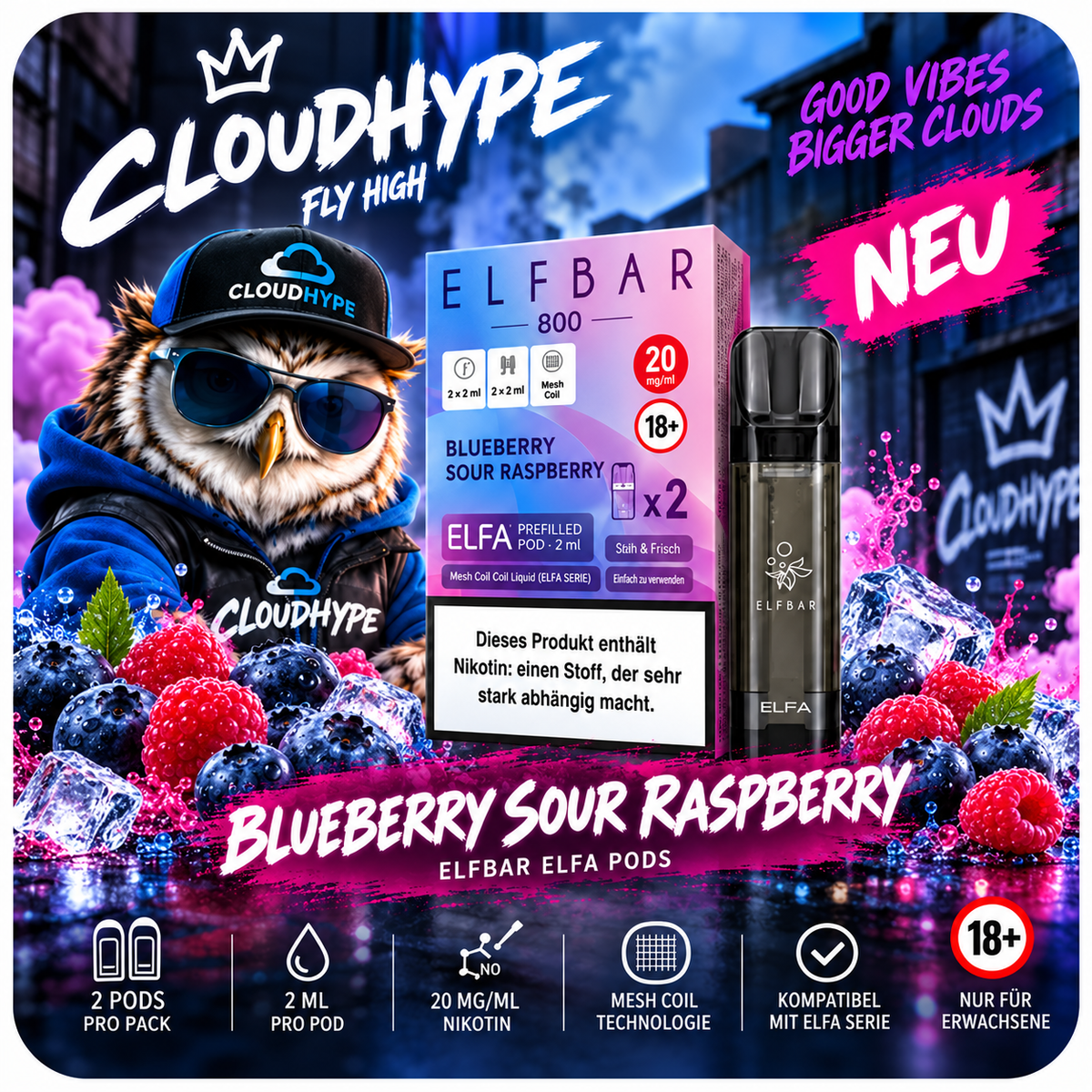 ELFBAR ELFA Pods – Blueberry Sour Raspberry – 20mg – 2er Pack