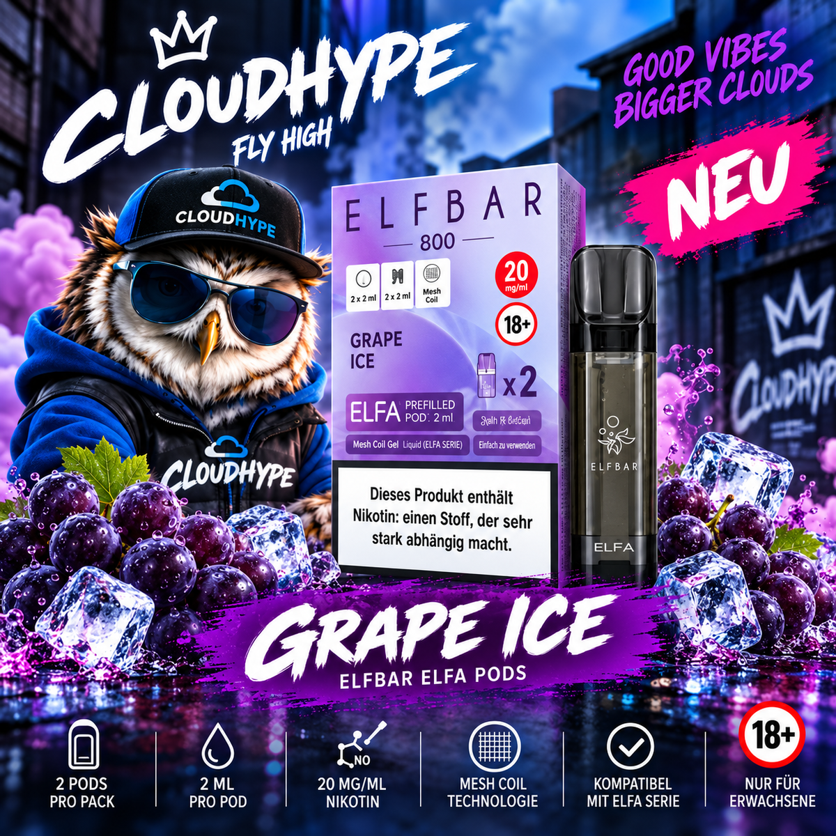 ELFBAR ELFA Pods – Grape Ice – 20mg – 2er Pack